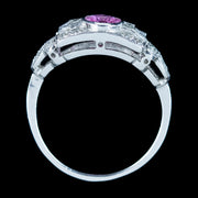 Art Deco Style Pink Sapphire Diamond Cluster Ring 0.65ct Sapphire