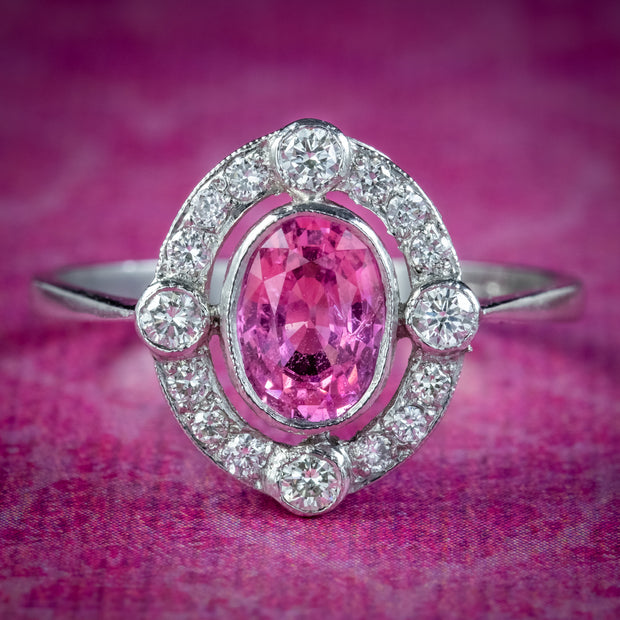 Art Deco Style Pink Sapphire Diamond Ring 0.75ct Sapphire