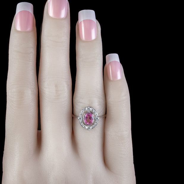 Art Deco Style Pink Sapphire Diamond Ring 0.75ct Sapphire
