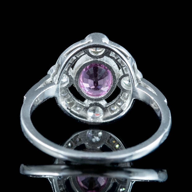 Art Deco Style Pink Sapphire Diamond Cluster Ring 0.75ct Sapphire