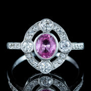 Art Deco Style Pink Sapphire Diamond Cluster Ring 0.75ct Sapphire