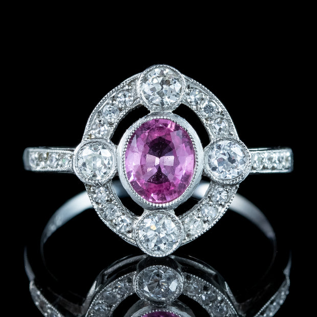 Art Deco Style Pink Sapphire Diamond Cluster Ring 0.75ct Sapphire