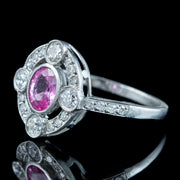 Art Deco Style Pink Sapphire Diamond Cluster Ring 0.75ct Sapphire