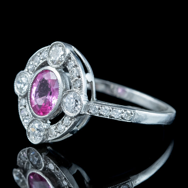 Art Deco Style Pink Sapphire Diamond Cluster Ring 0.75ct Sapphire