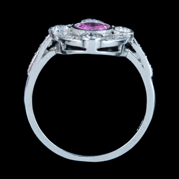 Art Deco Style Pink Sapphire Diamond Cluster Ring 0.75ct Sapphire