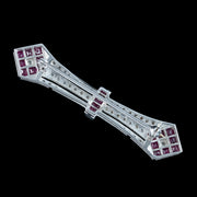 Art Deco Style Ruby Diamond Bar Brooch 18ct Gold