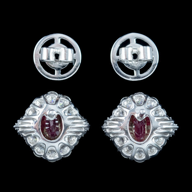 Art Deco Style Ruby Diamond Stud Earrings 18ct Gold 0.85ct Rubies