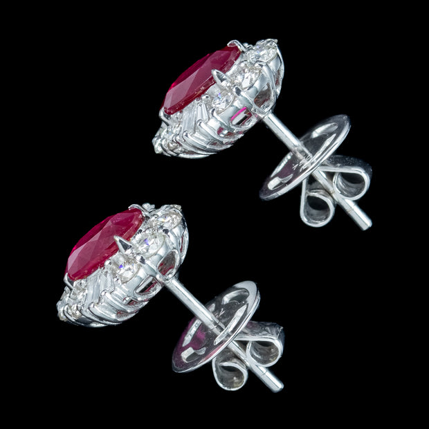 Art Deco Style Ruby Diamond Stud Earrings 18ct Gold 0.85ct Rubies