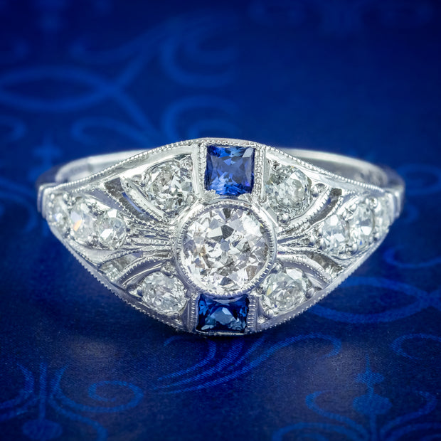Art Deco Style Sapphire Diamond Cluster Ring 1.05ct Of Diamond
