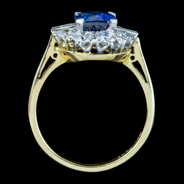 Art Deco Style Sapphire Diamond Cluster Ring 2ct Blue Sapphire