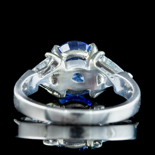 Art Deco Style Sapphire Diamond Trilogy Ring 3.7ct Sapphire With Cert