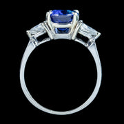 Art Deco Style Sapphire Diamond Trilogy Ring 3.7ct Sapphire With Cert