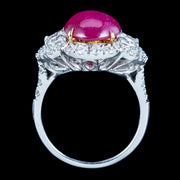 Art Deco Style Star Ruby Diamond Cluster Ring 5.5ct Ruby