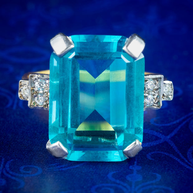 Art Deco Style Synthetic Blue Aquamarine Cocktail Ring