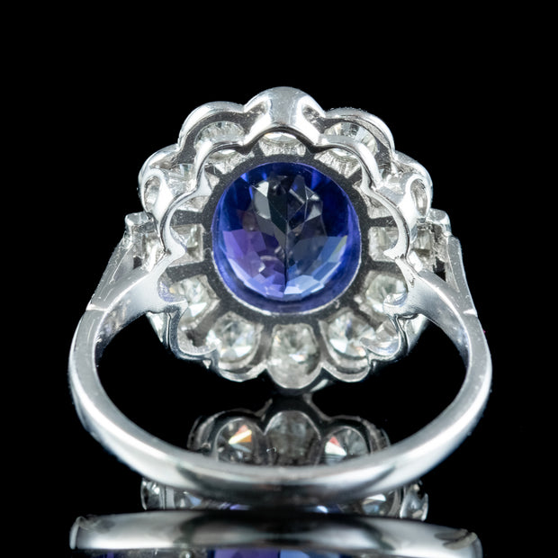 Art Deco Style Tanzanite Diamond Cluster Ring 2.1ct Tanzanite