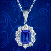 Edwardian Style Tanzanite Diamond Pendant Necklace 18ct Gold 1ct Tanzanite