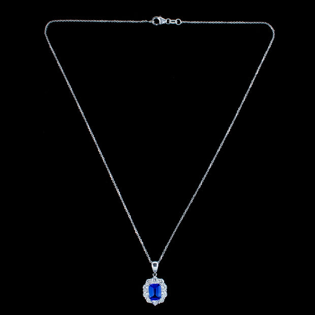 Edwardian Style Tanzanite Diamond Pendant Necklace 18ct Gold 1ct Tanzanite 