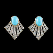 Art Deco Style Turquoise And Diamond Fan Earrings 9ct Gold
