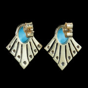 Art Deco Style Turquoise Diamond Fan Earrings 9ct Gold