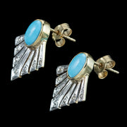 Art Deco Style Turquoise Diamond Fan Earrings 9ct Gold