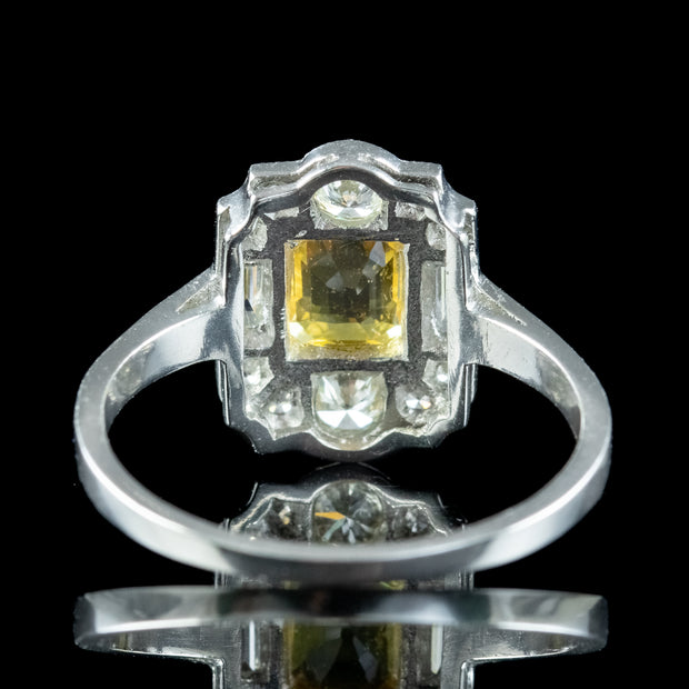 Art Deco Style Yellow Sapphire Diamond Cluster Ring 0.80ct Sapphire