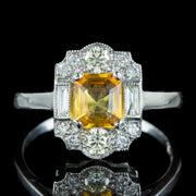 Art Deco Style Yellow Sapphire Diamond Cluster Ring 0.80ct Sapphire