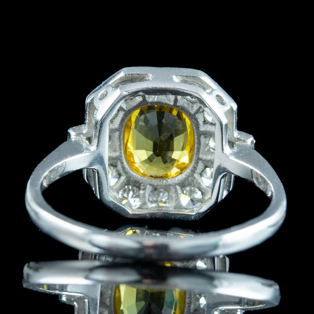 Art Deco Style Yellow Sapphire Diamond Cluster Ring 1.2ct Sapphire