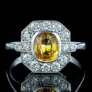 Art Deco Style Yellow Sapphire Diamond Cluster Ring 1.2ct Sapphire