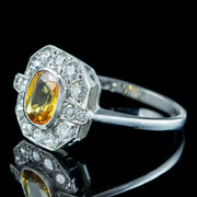 Art Deco Style Yellow Sapphire Diamond Cluster Ring 1.2ct Sapphire