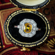 Art Deco Style Yellow Sapphire Diamond Cluster Ring 1.2ct Sapphire