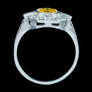 Art Deco Style Yellow Sapphire Diamond Cluster Ring 1.2ct Sapphire