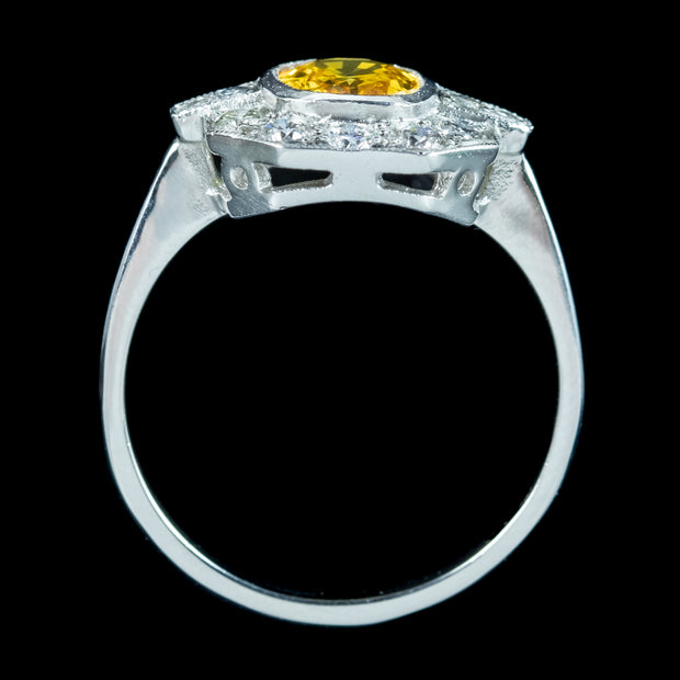 Art Deco Style Yellow Sapphire Diamond Cluster Ring 1.2ct Sapphire