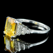 Art Deco Style Yellow Sapphire Diamond Ring 2.1ct Sapphire