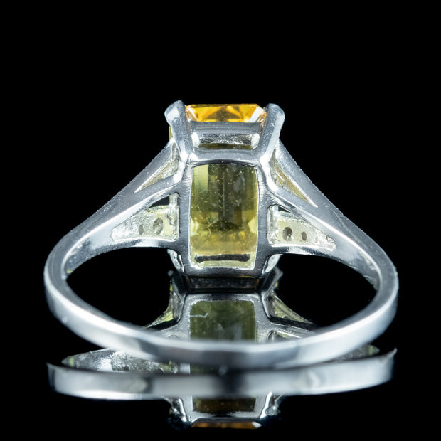 Art Deco Style Yellow Sapphire Diamond Ring 1.8ct Sapphire