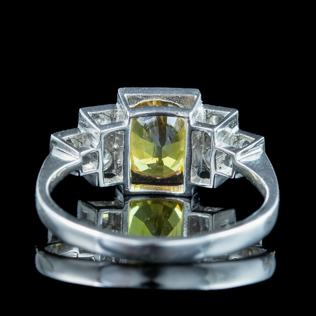 Art Deco Style Yellow Sapphire Diamond Ring 2ct Sapphire