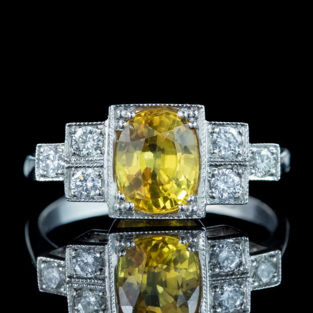 Art Deco Style Yellow Sapphire Diamond Ring 2ct Sapphire