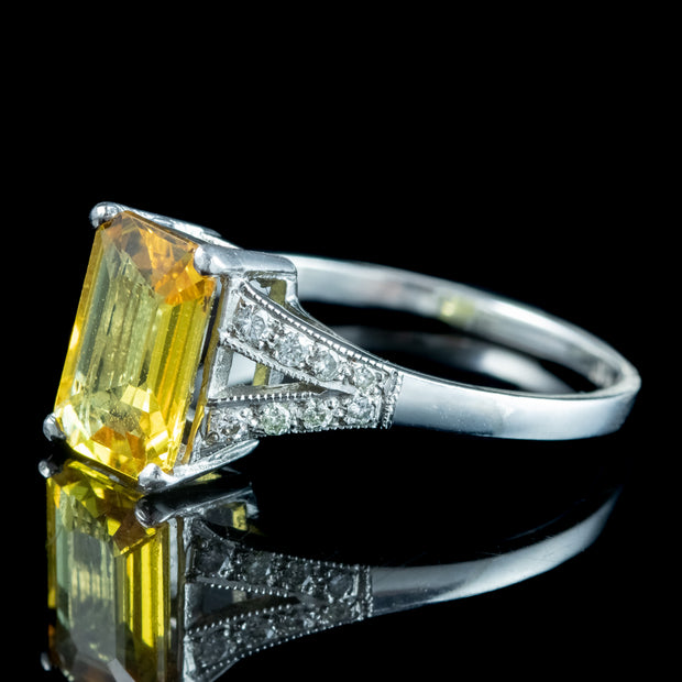 Art Deco Style Yellow Sapphire Diamond Ring 1.8ct Sapphire