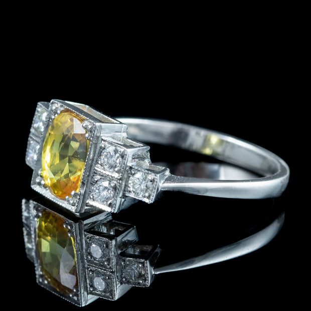 Art Deco Style Yellow Sapphire Diamond Ring 2ct Sapphire