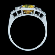 Art Deco Style Yellow Sapphire Diamond Ring 2ct Sapphire