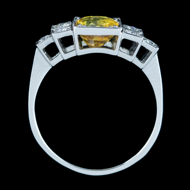 Art Deco Style Yellow Sapphire Diamond Ring 2ct Sapphire