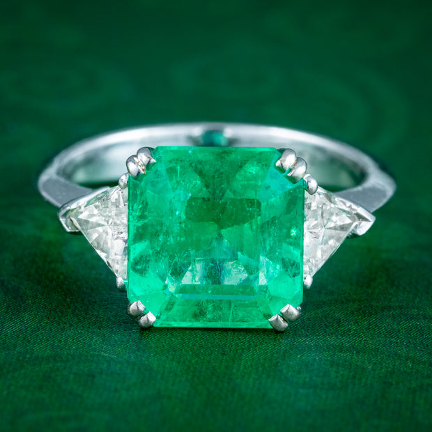 Art Deco Style Emerald Diamond Trilogy Ring 3.5ct Emerald 