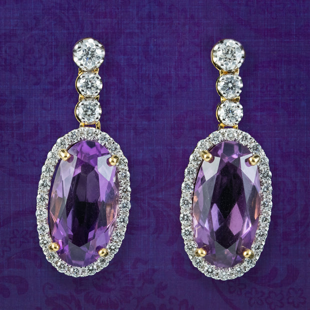 Art Deco Style Amethyst Diamond Drop Earrings 10ct Of Amethyst