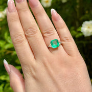 Art Deco Style Emerald Diamond Trilogy Ring 3.5ct Emerald