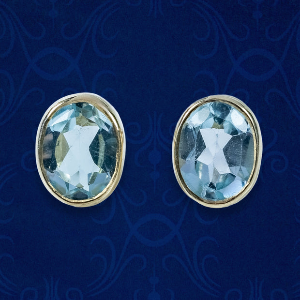 Edwardian Style Blue Topaz Stud Earrings 9ct Gold