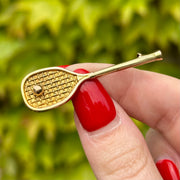 Antique Victorian Tennis Racquet Brooch 9ct Gold Dated 1871