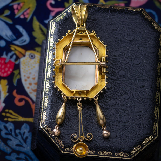 Antique Victorian Pendant Brooch Bird Nest Forget Me Not Portrait 18ct Gold