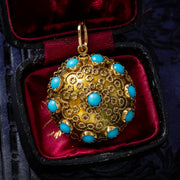  Antique Victorian Turquoise Pendant Etruscan Revival 18ct Gold