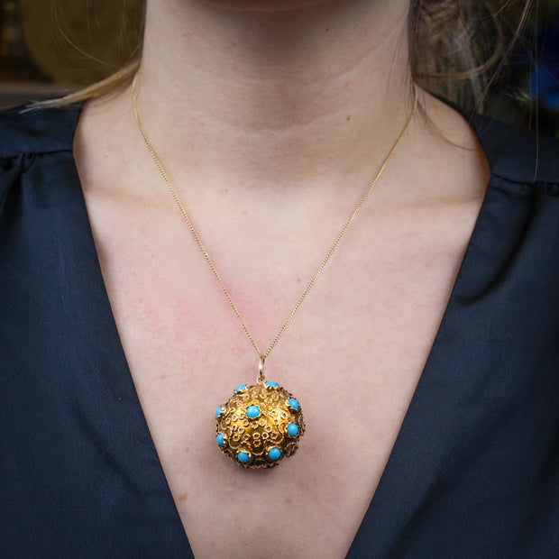 Antique Victorian Turquoise Pendant Etruscan Revival 18ct Gold