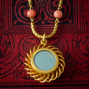Antique Victorian Coral Diamond Pendant Necklace 15ct Gold With Locket
