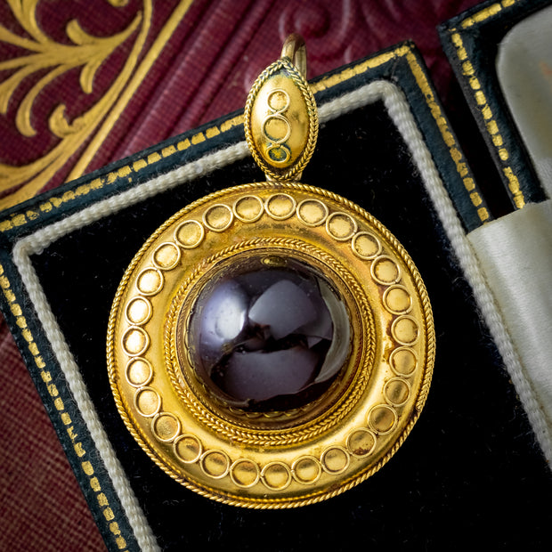 Antique Victorian Garnet Pendant Locket 15ct Gold Etruscan Revival 